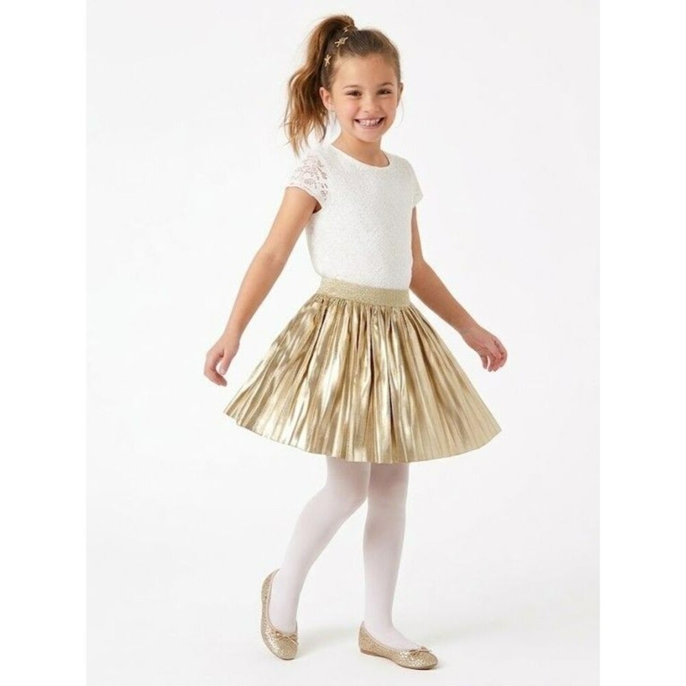 Crewcuts J. Crew Gold Metallic Pleated Faux Leather Pull On Skirt Girls 10 NWT